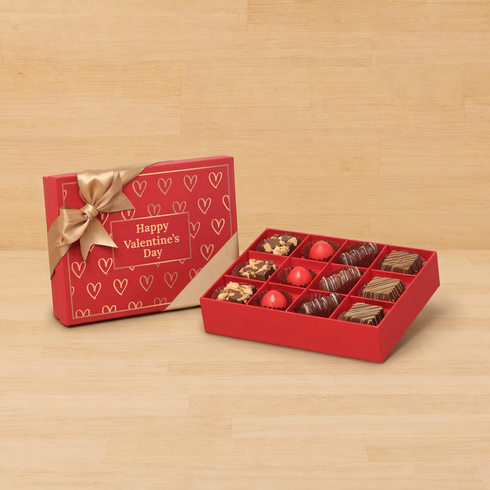 Happy Valentine's Day outline heart designed 12P premium chocolate gift box