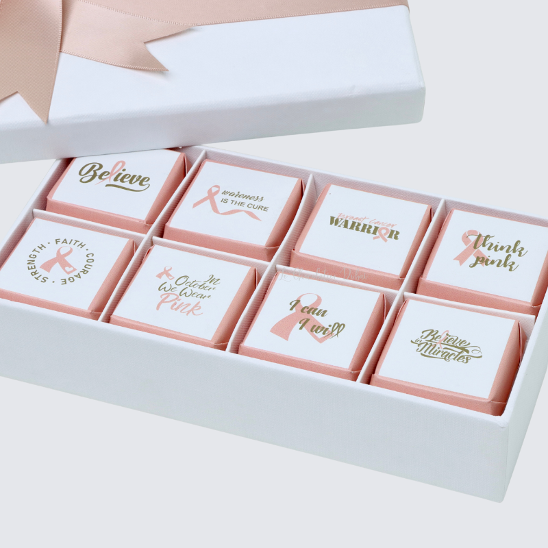 Set of 6 Breast cancer awareness designed premium chocolate 8 piece hard box