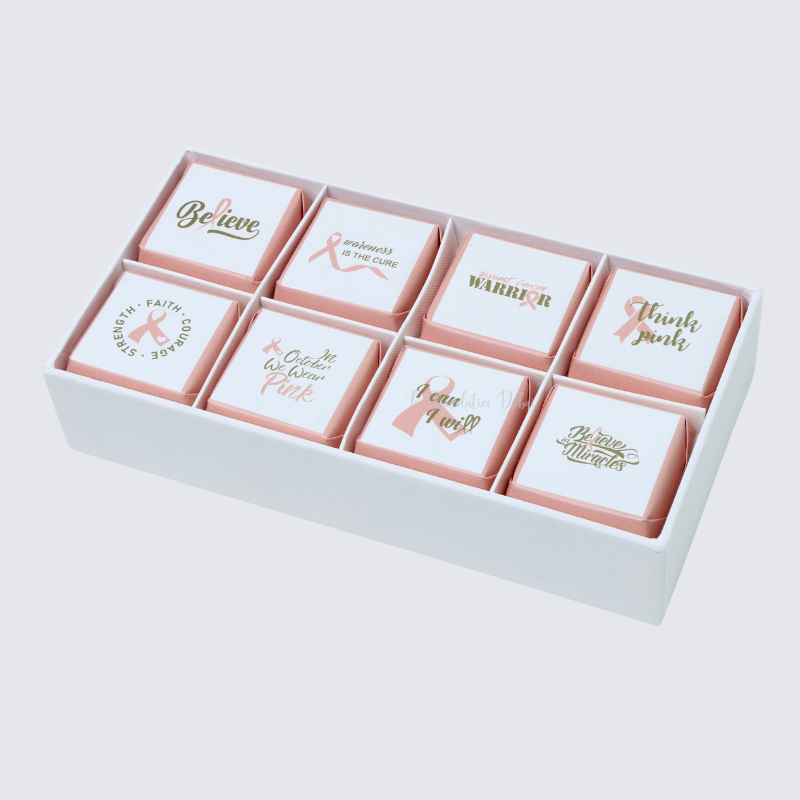 Set of 6 Breast cancer awareness designed premium chocolate 8 piece hard box