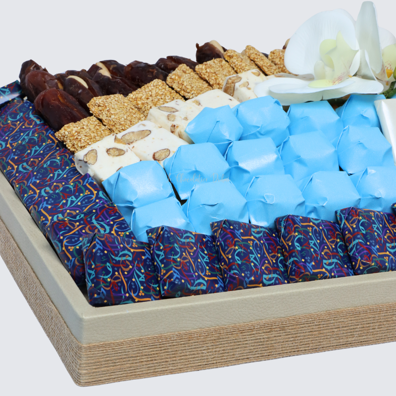 Ramadan Mubarak decorated chocolate & sweet leather tray