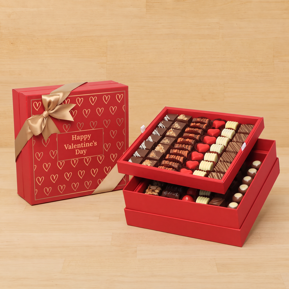 Happy Valentine's Day outline heart designed 2-layer premium chocolate gift box
