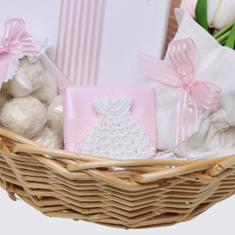 Baby girl balloon decorated chocolate basket
