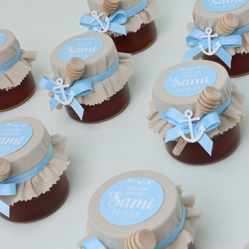 Set of 20 jars baby boy nautical theme acrylic decorated honey jar