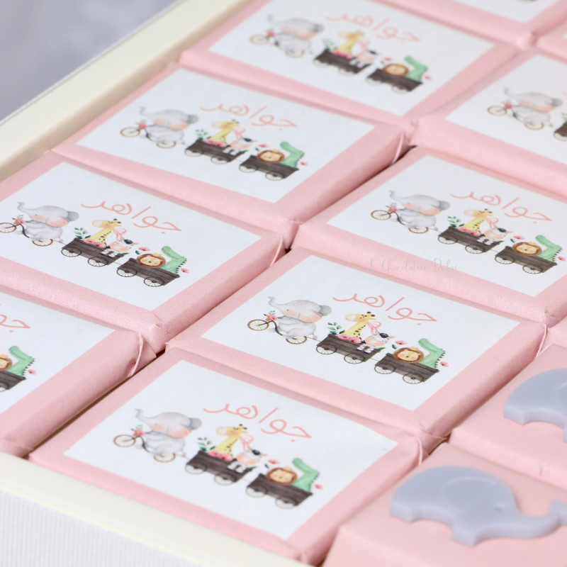 Baby girl personalized and decorated chocolate stand tray