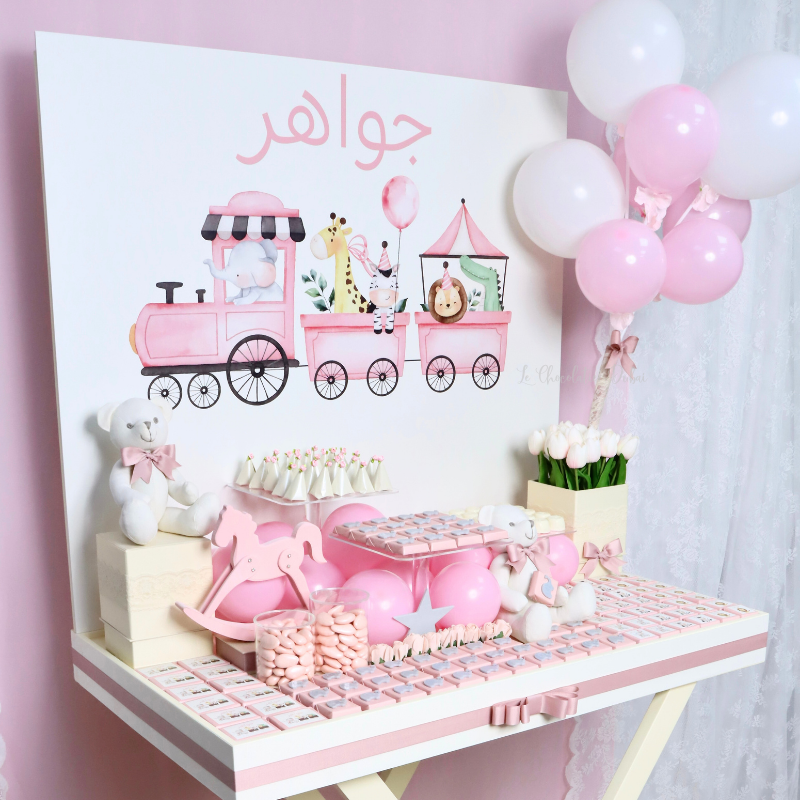 Baby girl personalized and decorated chocolate stand tray