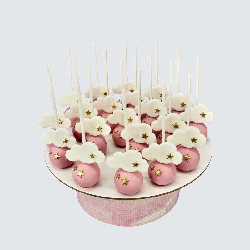 Hot air balloon stars chocolate baby girl wood stand