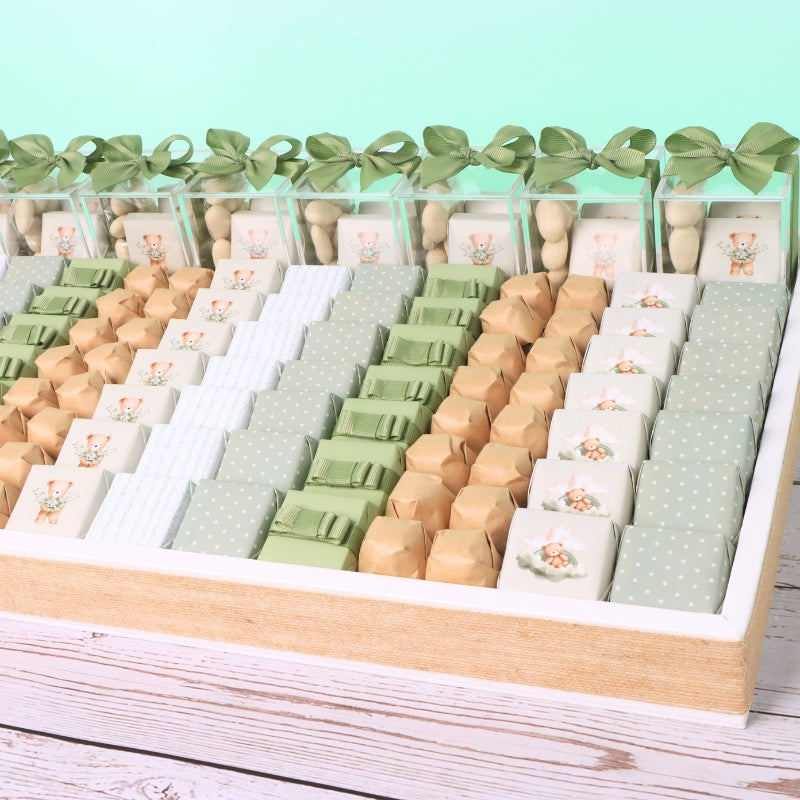 Baby sage green designed chocolate & giveaways large leather tray