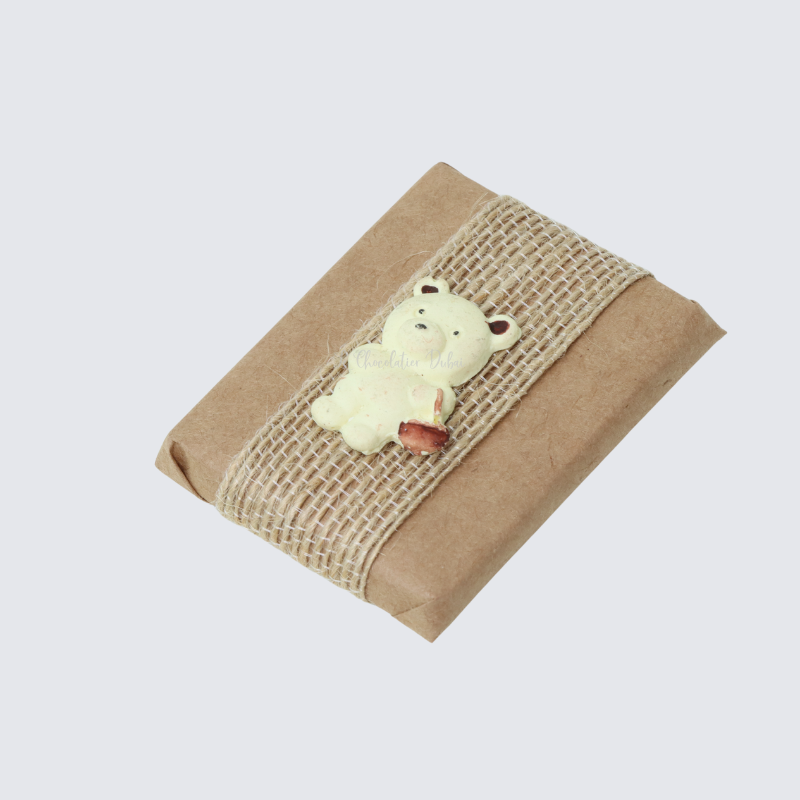 Teddy & jute ribbon decorated chocolate