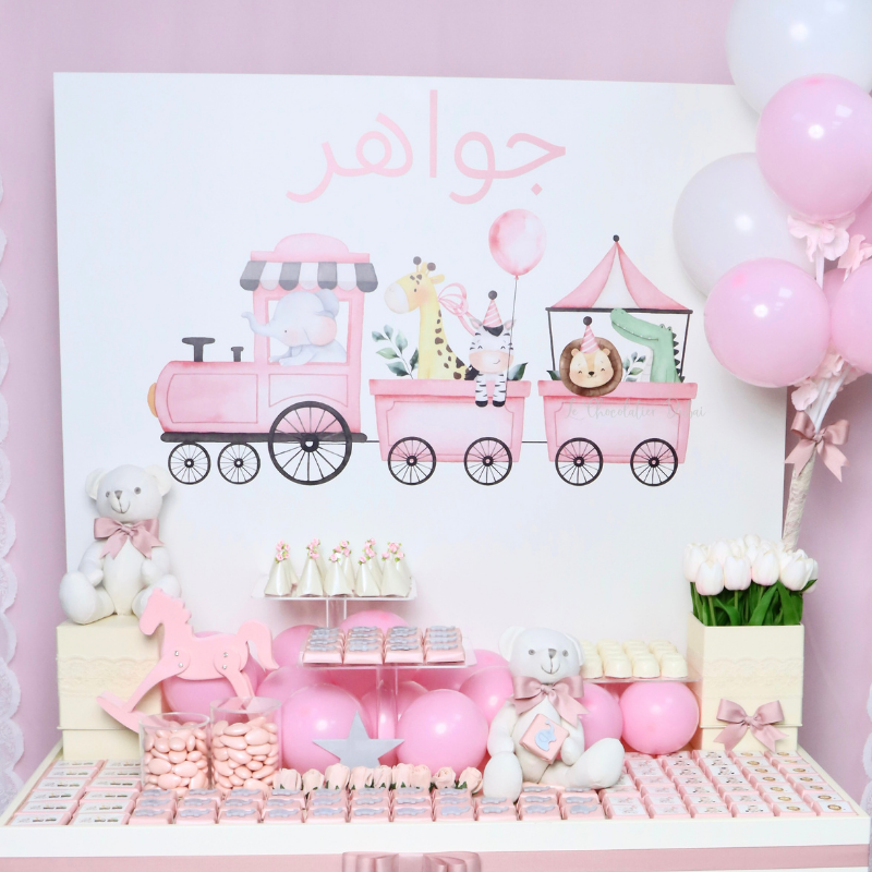 Baby girl personalized and decorated chocolate stand tray