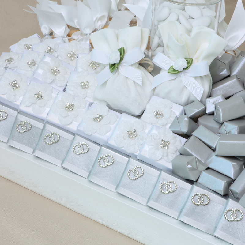 Wedding decorated flower & couple ring chocolate large leather tray