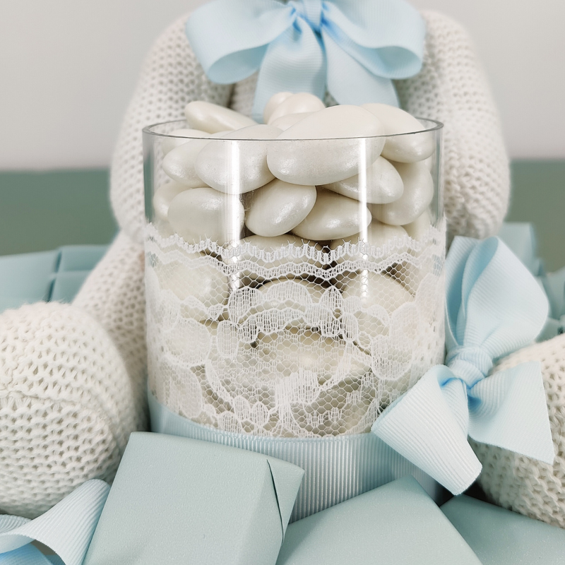 Baby boy teddy decorated chocolate & almond dragees ceramic plate