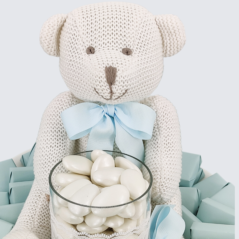 Baby boy teddy decorated chocolate & almond dragees ceramic plate