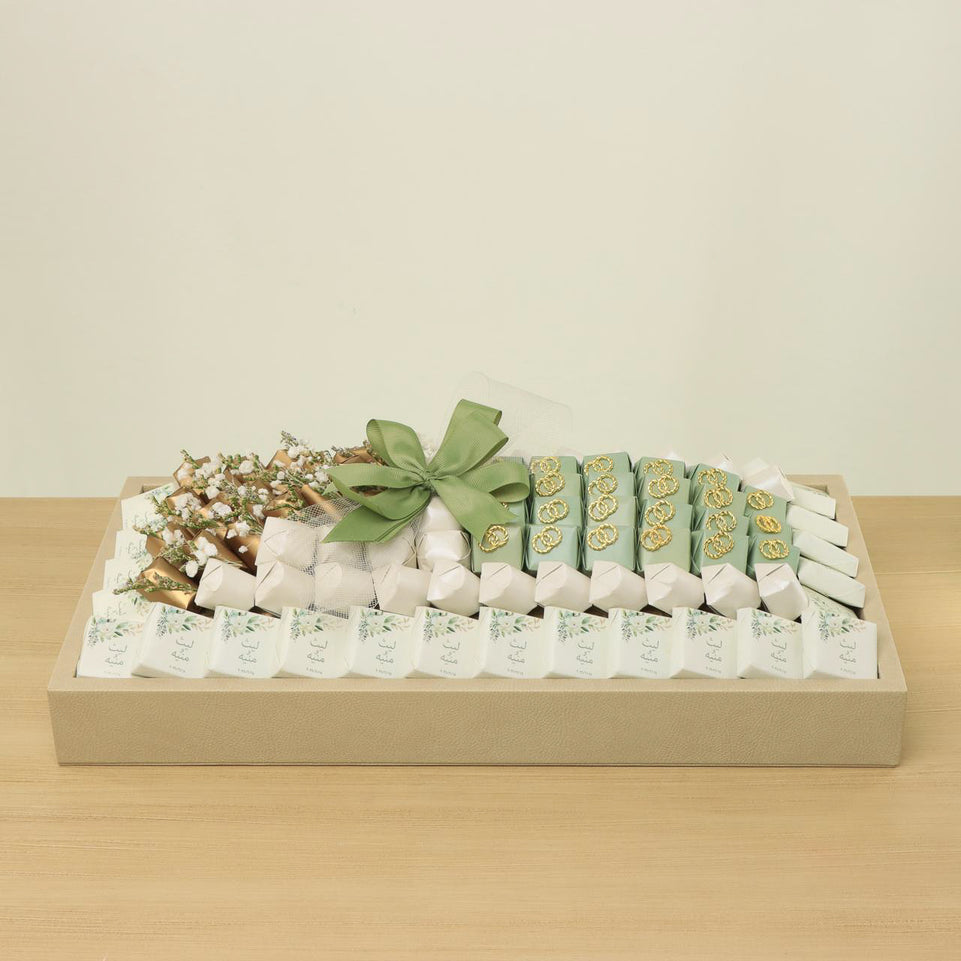 Bridal customized sage green decorated premium chocolate medium leather tray