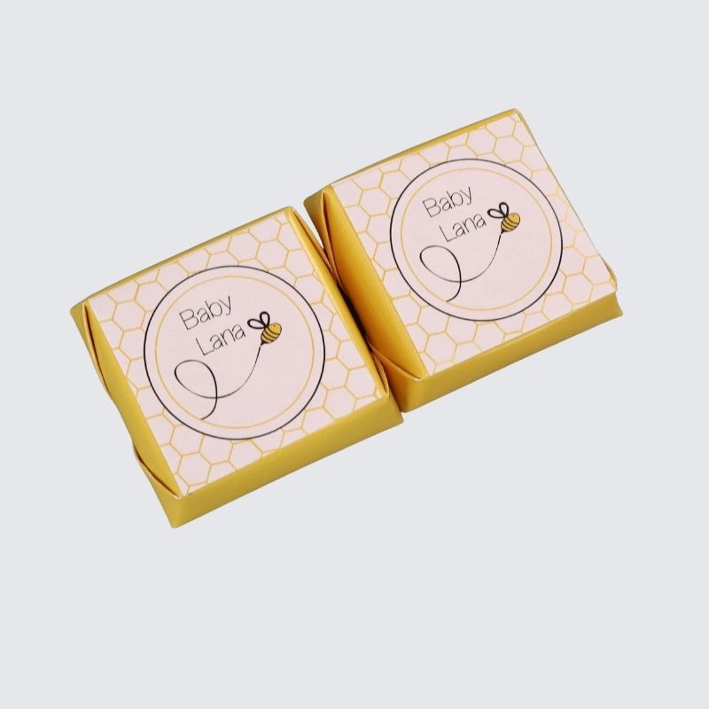 Baby bee theme personalized chocolate wood stand with personalized backdrop.