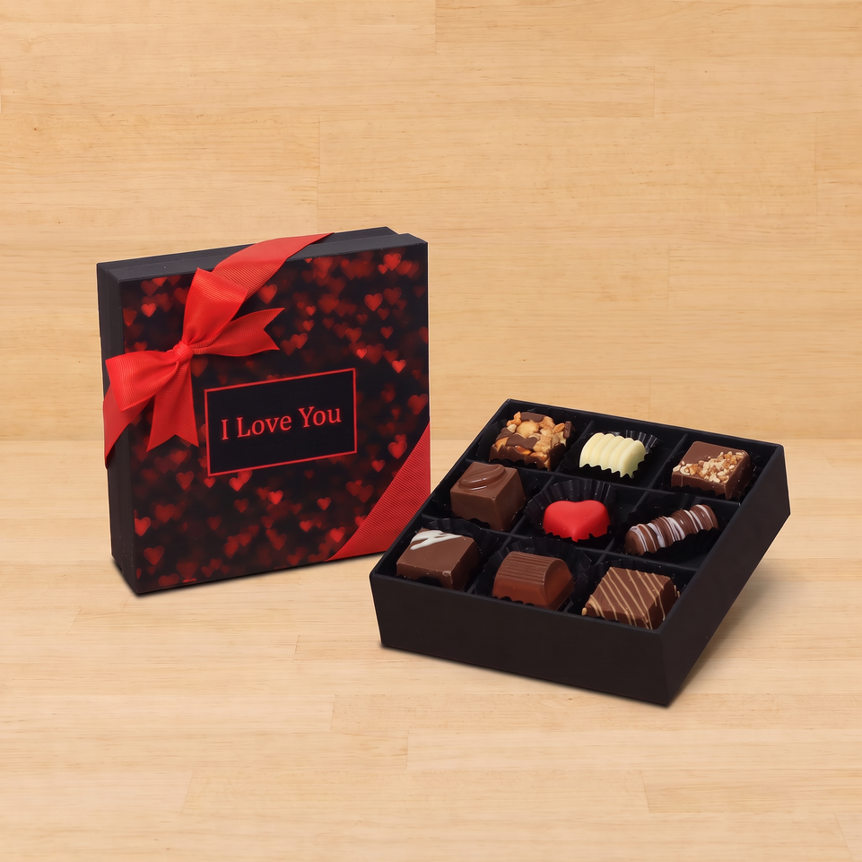 Heart designed "I Love You" 9P premium chocolate gift box