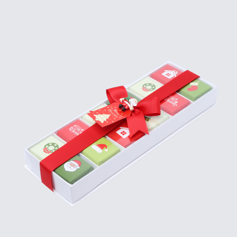Christmas designed chocolate 12-piece view top hard box