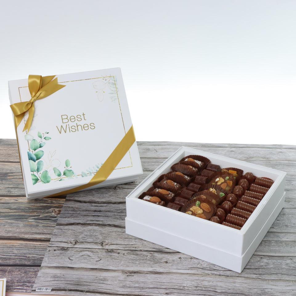 Best wishes eucalyptus designed chocolate hard box