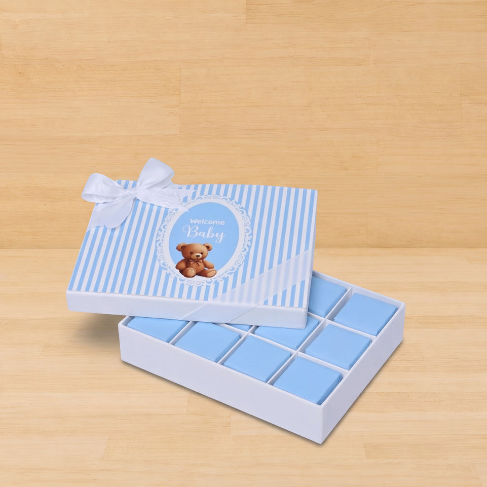 Baby boy " welcome baby " teddy designed 12-piece chocolate hard box
