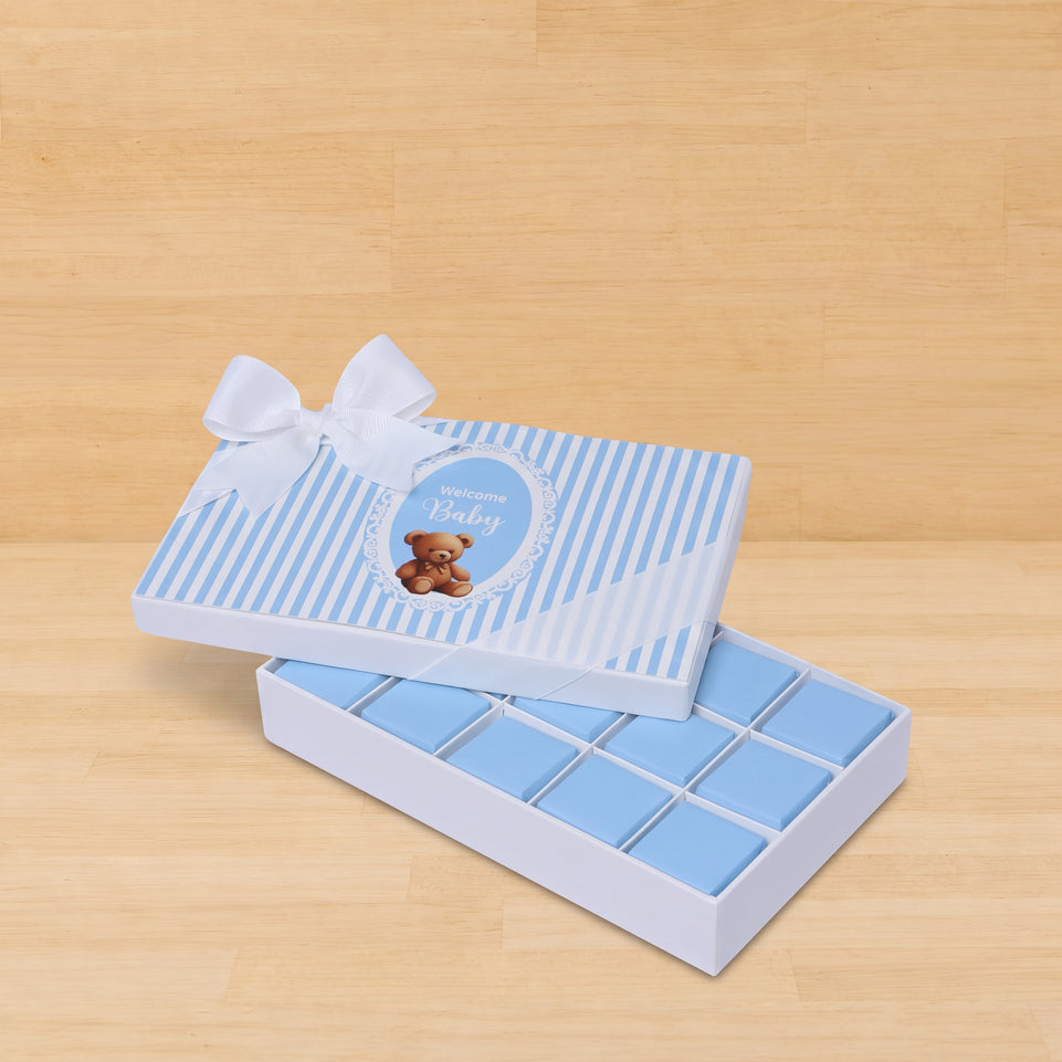 Baby boy "welcome baby" teddy designed 15-piece chocolate hard box