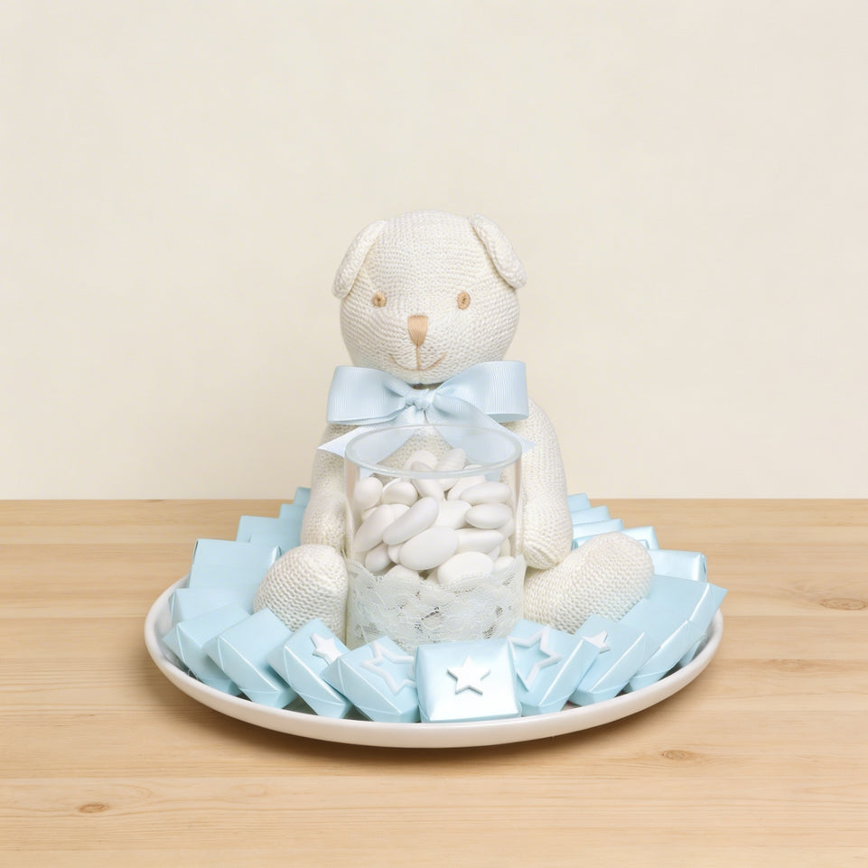 Baby boy acrylic star decorated chocolate & almond dragees ceramic plate
