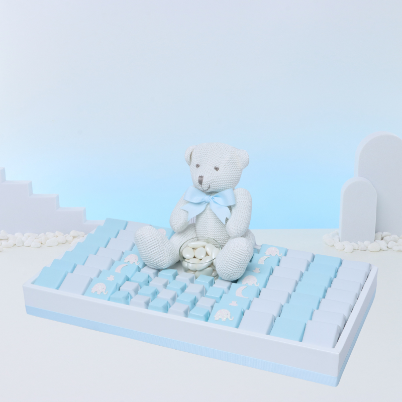 Baby boy glittery decorated chocolate & teddy plush toy leather tray