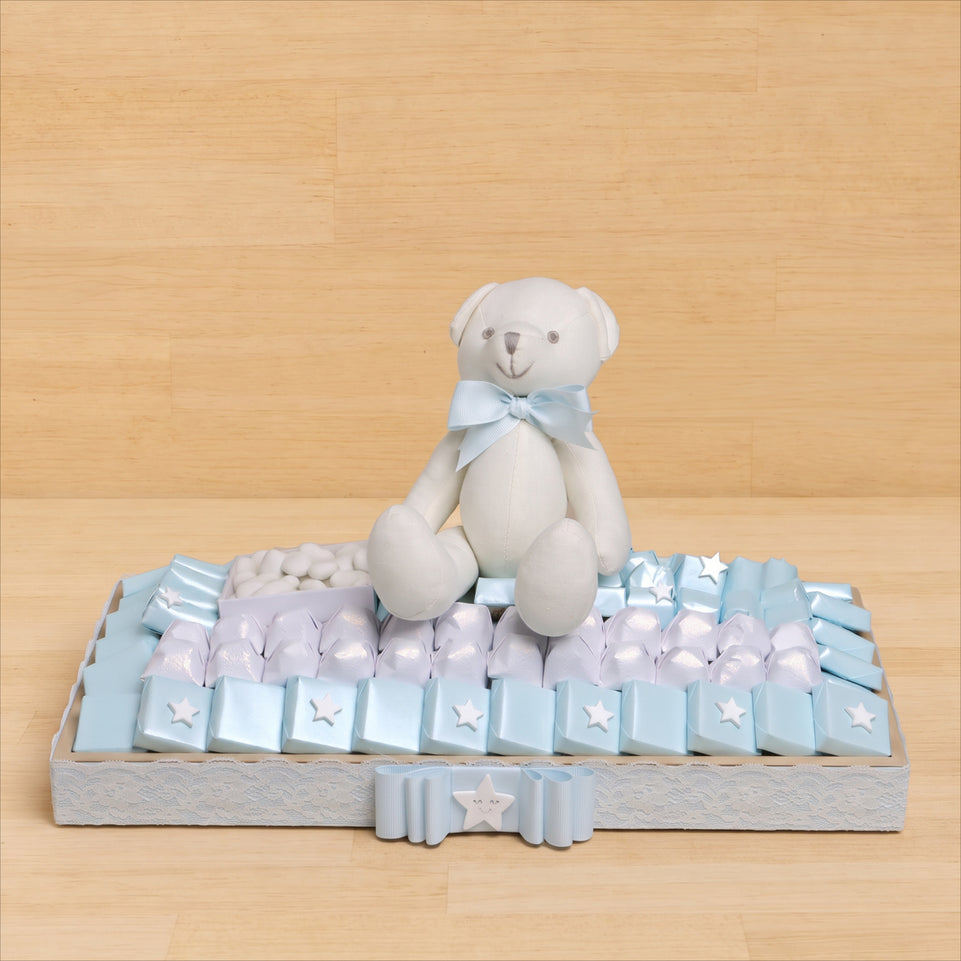 Baby boy teddy decorated chocolate wood tray