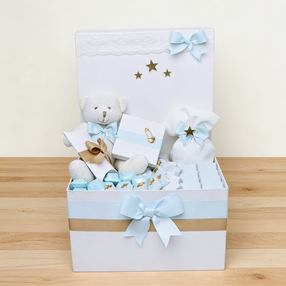 Baby boy teddy & stars decorated chocolate extra large hamper