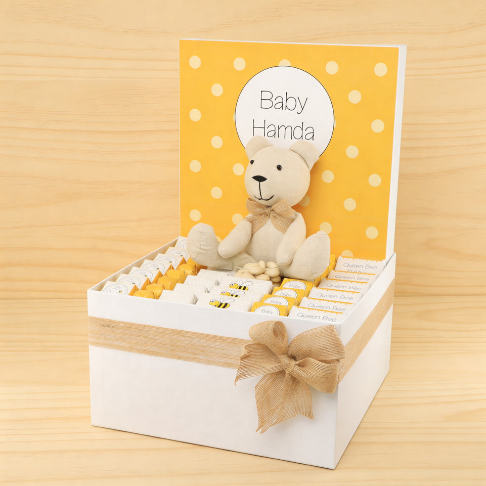 Baby personalized bee theme chocolate extra large hamper