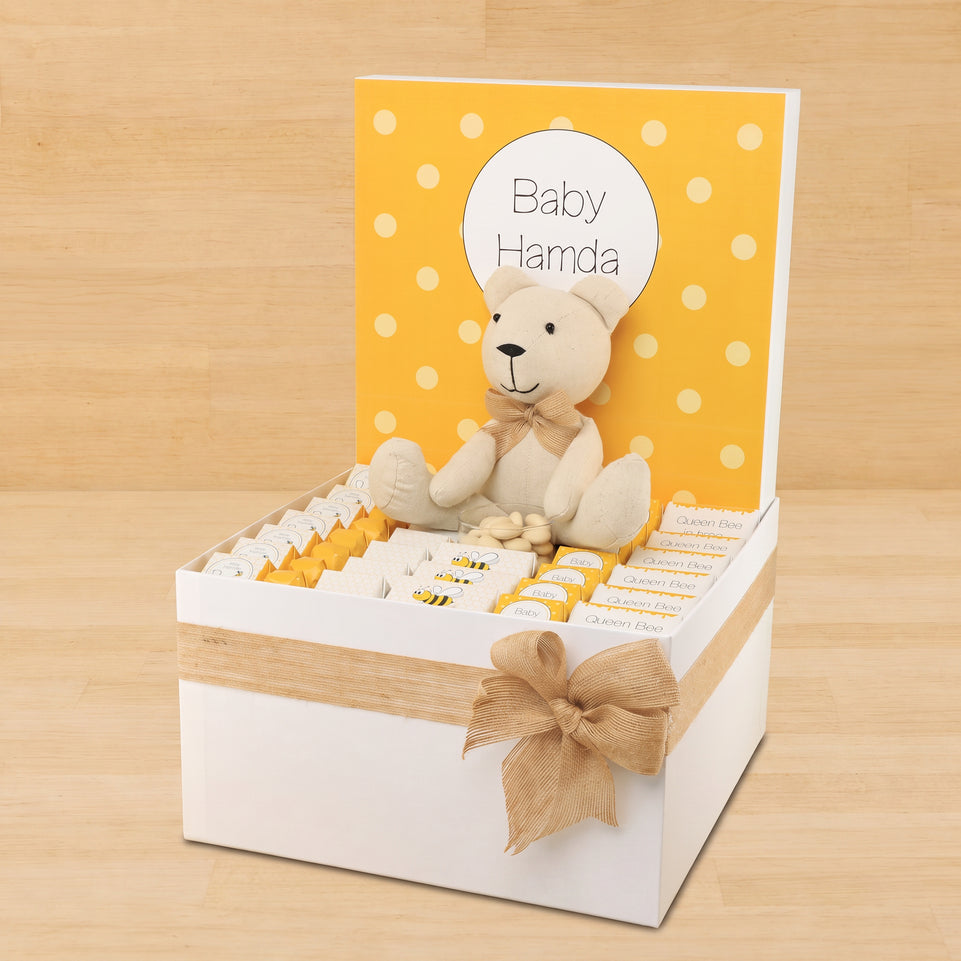Baby personalized bee theme chocolate extra large hamper