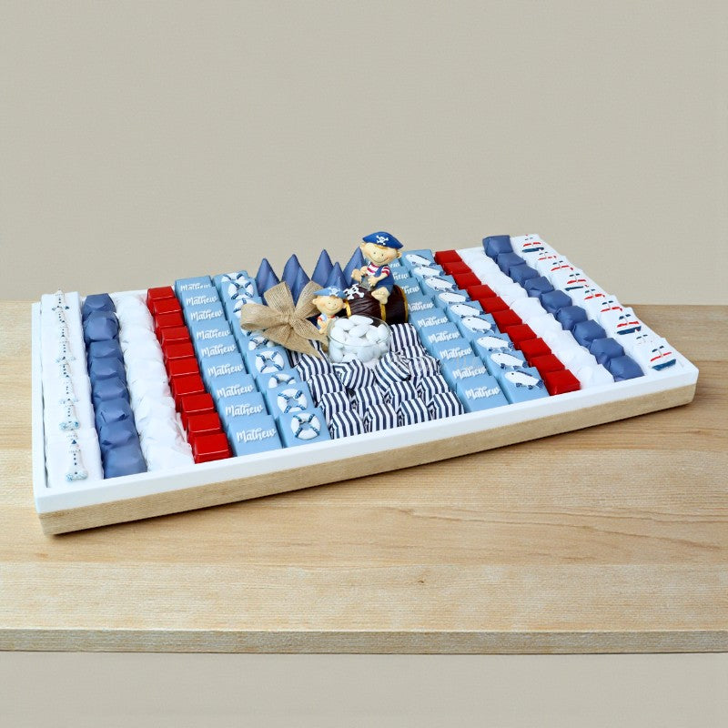 Baby boy nautical theme decorated chocolate leather tray