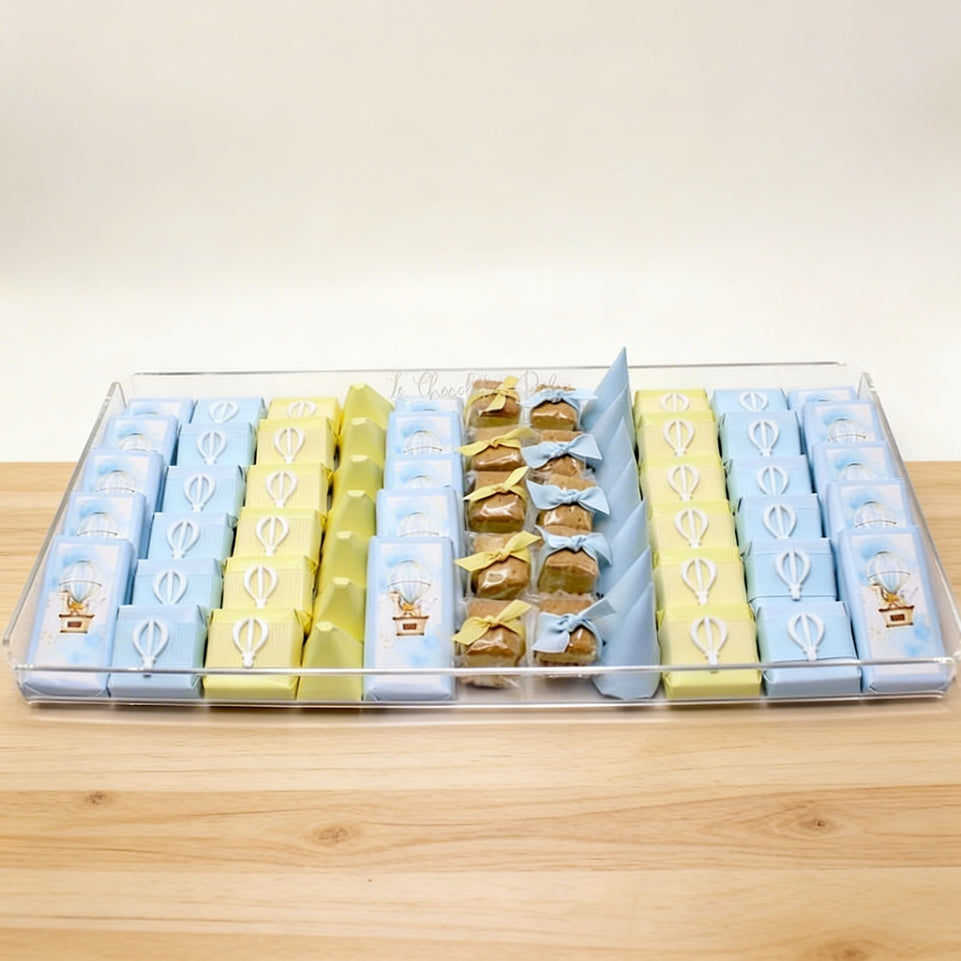 Baby boy hot air balloon theme decorated chocolate acrylic tray