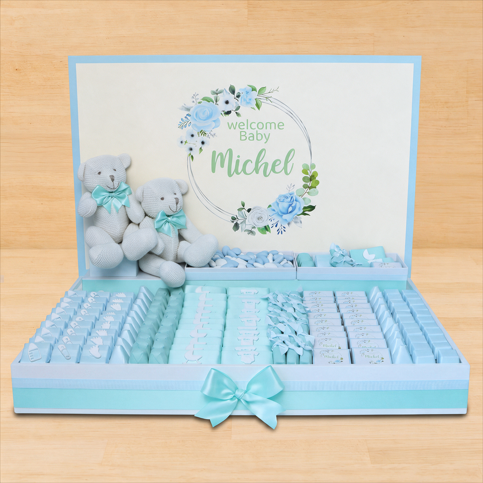 Floral teddy bear themed wood chocolate stand