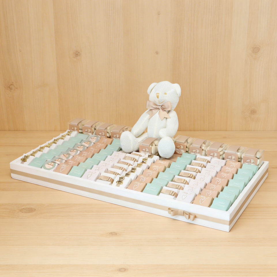 Baby teddy themed personalized chocolate large leather tray