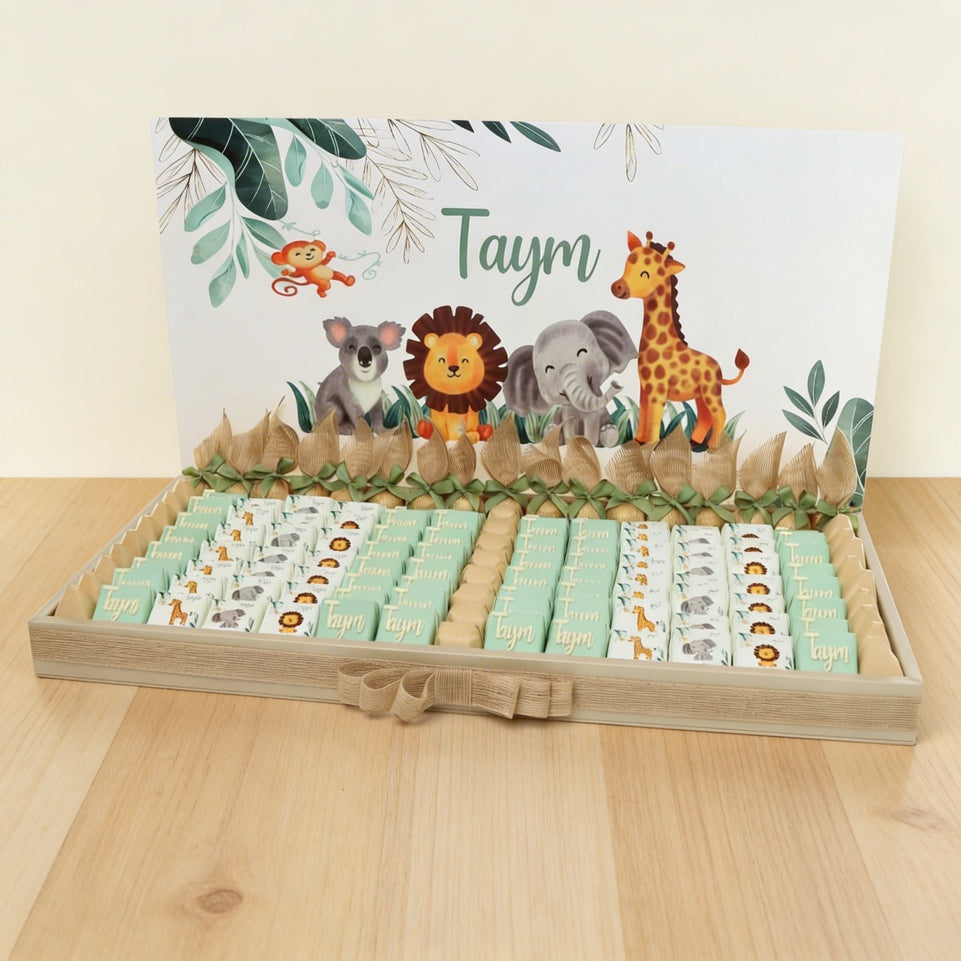 Baby boy personalized animal safari theme chocolate leather tray