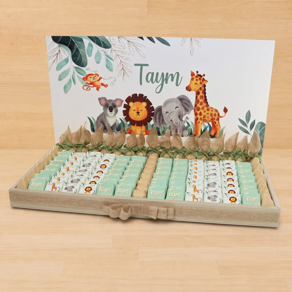 Baby boy personalized animal safari theme chocolate leather tray