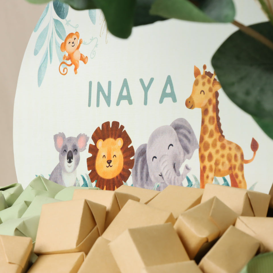 Safari Theme Greenery Decorated Customized Baby Chocolate Large Basket