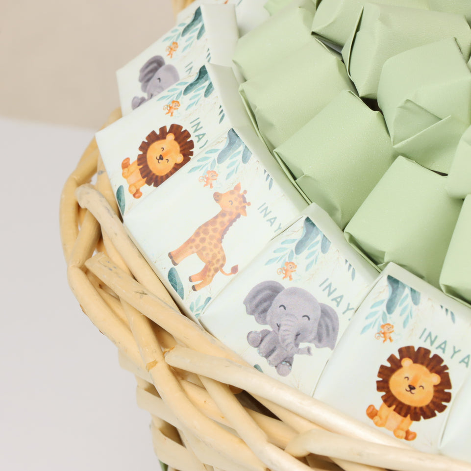 Safari Theme Greenery Decorated Customized Baby Chocolate Large Basket