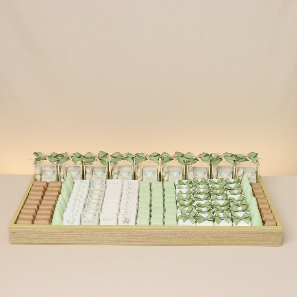Baby sage green designed chocolate & giveaways large leather tray
