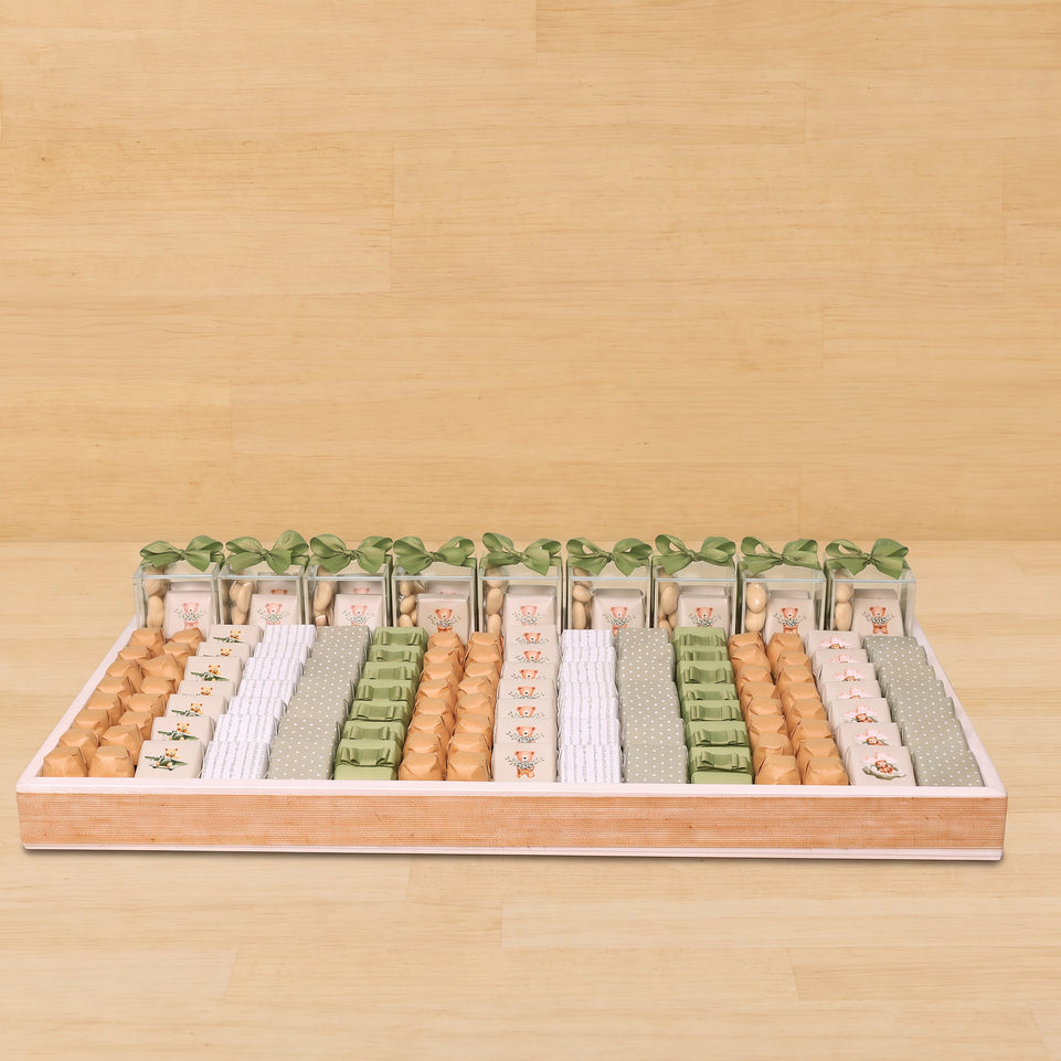 Baby sage green designed chocolate & giveaways large leather tray