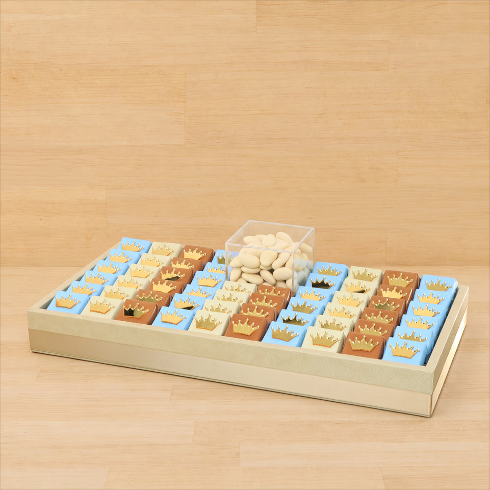 Baby boy acrylic crown decorated premium chocolate leather