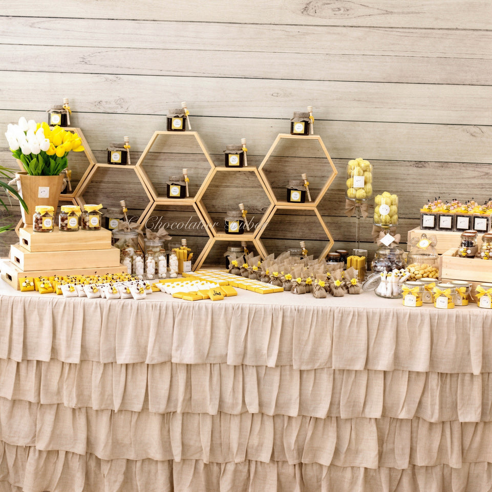 Luxury rustic honey bee theme decorated chocolate & giveaway dessert table