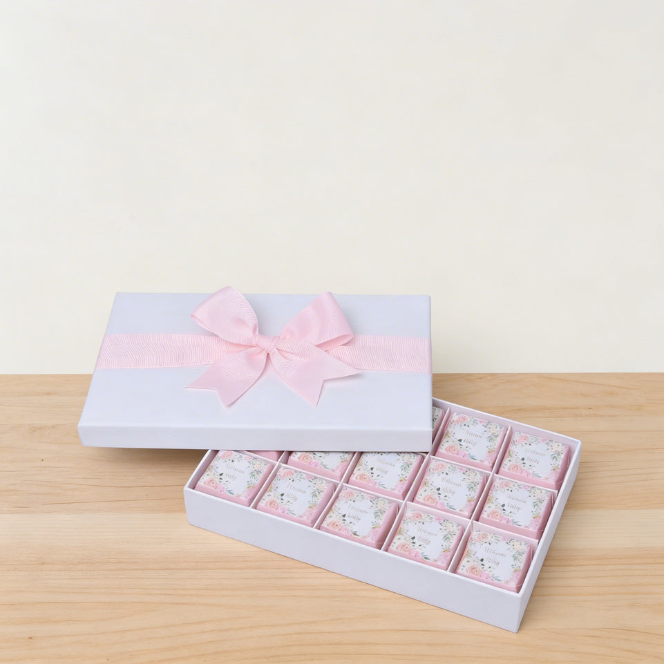 Welcome baby girl flower designed 15-piece chocolate hard box