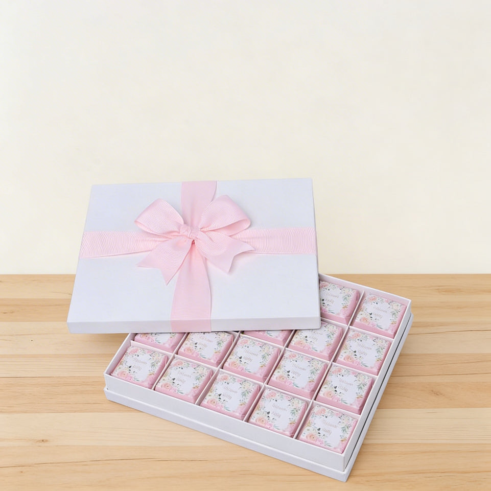 Welcome baby girl flower designed 20-piece chocolate hard box
