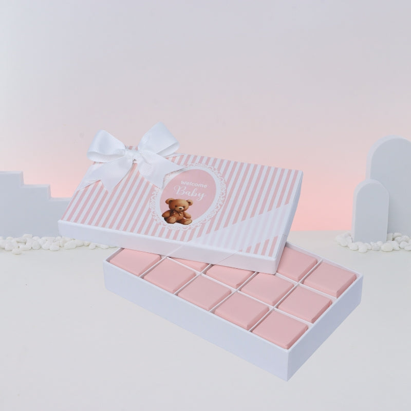 Welcome baby girl teddy 15-piece designed chocolate hard box