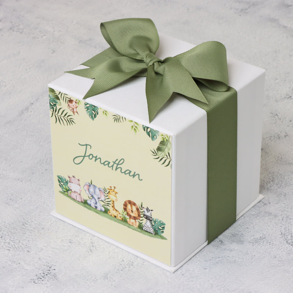 Baby Safari theme angel box giveaway in customized hard box
