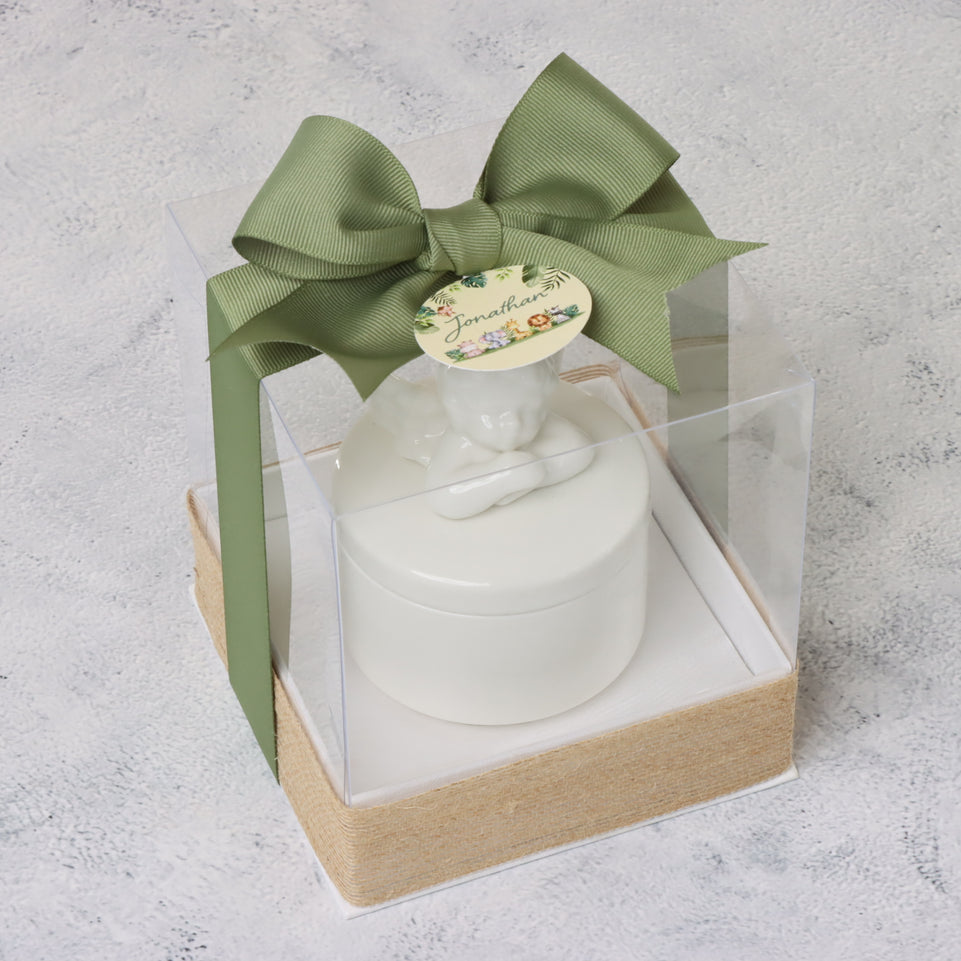 Baby boy angel box giveaway in clear box