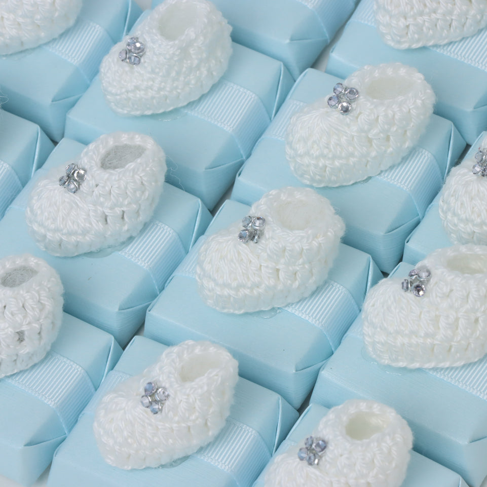 Baby boy crochet shoe decorated chocolate