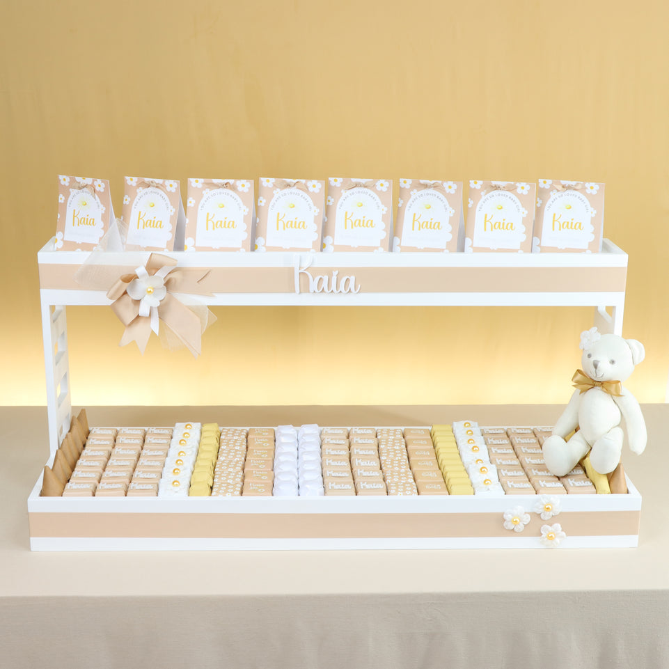 Baby girl flower theme chocolate arrangement 2 tier stand