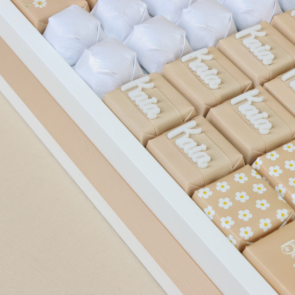 Baby girl flower theme chocolate arrangement 2 tier stand