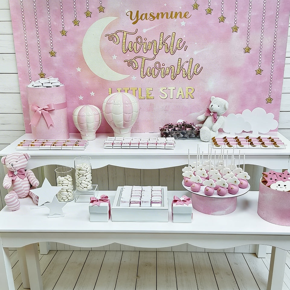 Hot air balloon stars chocolate baby girl wood stand